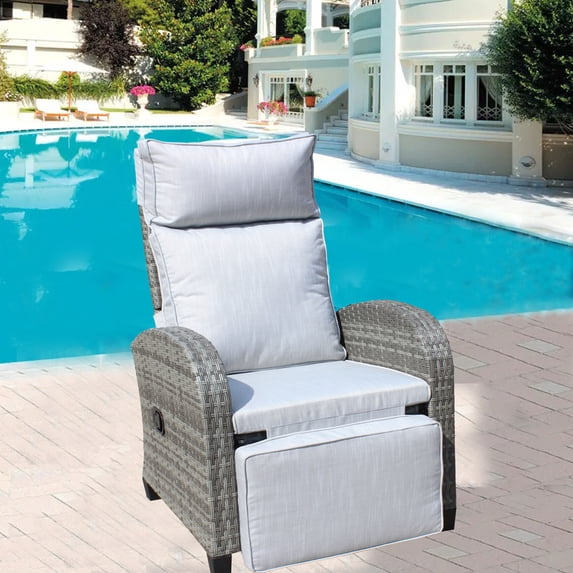 Adjustable Backrest Outdoor Wicker Recliner with Iron Frame - Durable All-Weather Patio Lounge Chair for Poolside, Deck & Garden Relaxation