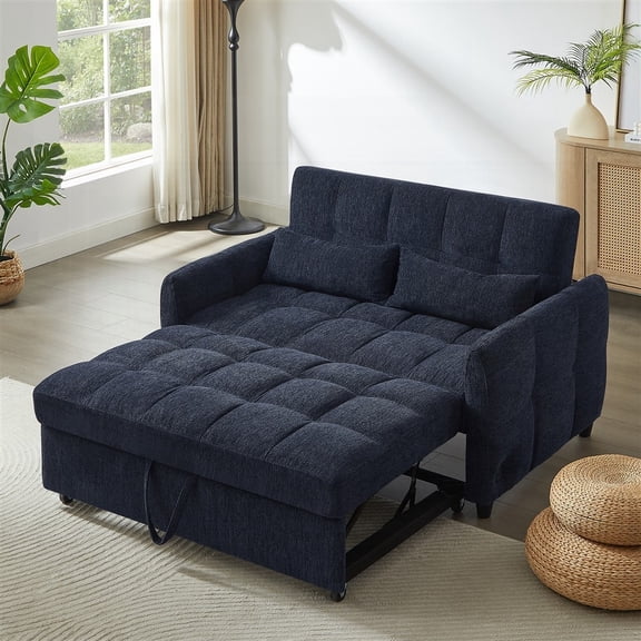 Adjustable Backrest Sofa Bed with USB Ports & Lumbar Pillows - 52.8" Blue