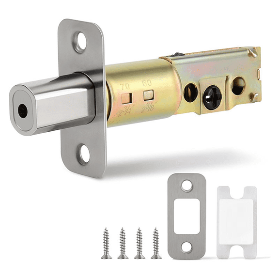 Adjustable Backset Door Latch with 2-3/8" to 2-3/4" Backset, Replacement Latch for 45 Degree Lever Handles, Zinc Alloy Door Lock Hardware with Round Corner Faceplate for Bathroom