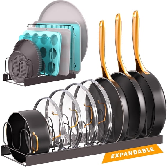 Adjustable Bakeware Pots and Pans Organizer Under Cabinet,11 Dividers Cookie Sheet Baking Pan Pot Lid Organizers