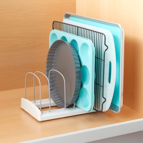 Adjustable Bakeware Rack for Kitchen Storage, White