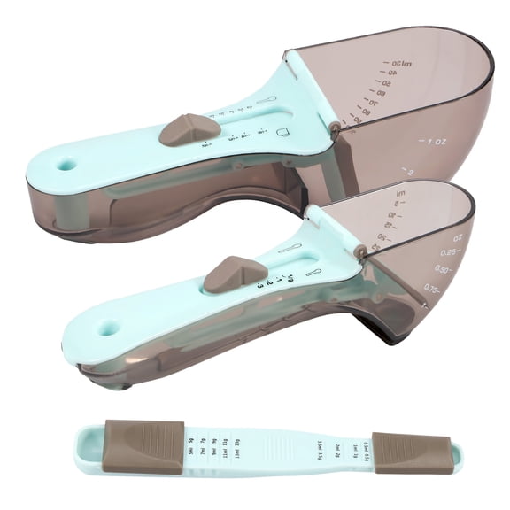 Adjustable Baking Measuring Spoon Set Plastic Double Ended Kitchen Scale Measure Cups For Cooking Liquid Dry 3 Pcs (3pcs )