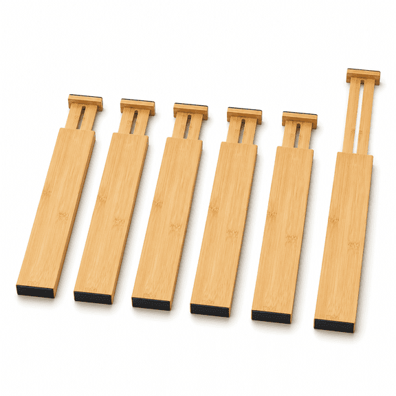 Adjustable Bamboo Drawer Dividers, Expandable Drawer Organizer for Kitchen, Bedroom, Bathroom, Dresser and Office, 6-Pack