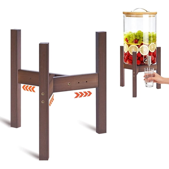 Adjustable Bamboo Drink Dispenser Stand, Water Dispenser Holder for 2-5 Gallon (8-12 Inch), Beverage Stand for Countertop & Parties, Walnut