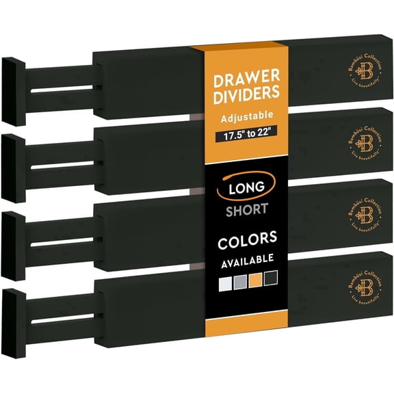 Bamboo Drawer Dividers 4 Pack, Adjustable Drawer Dividers and Organizer, Expandable Dresser Drawer Organizers Black