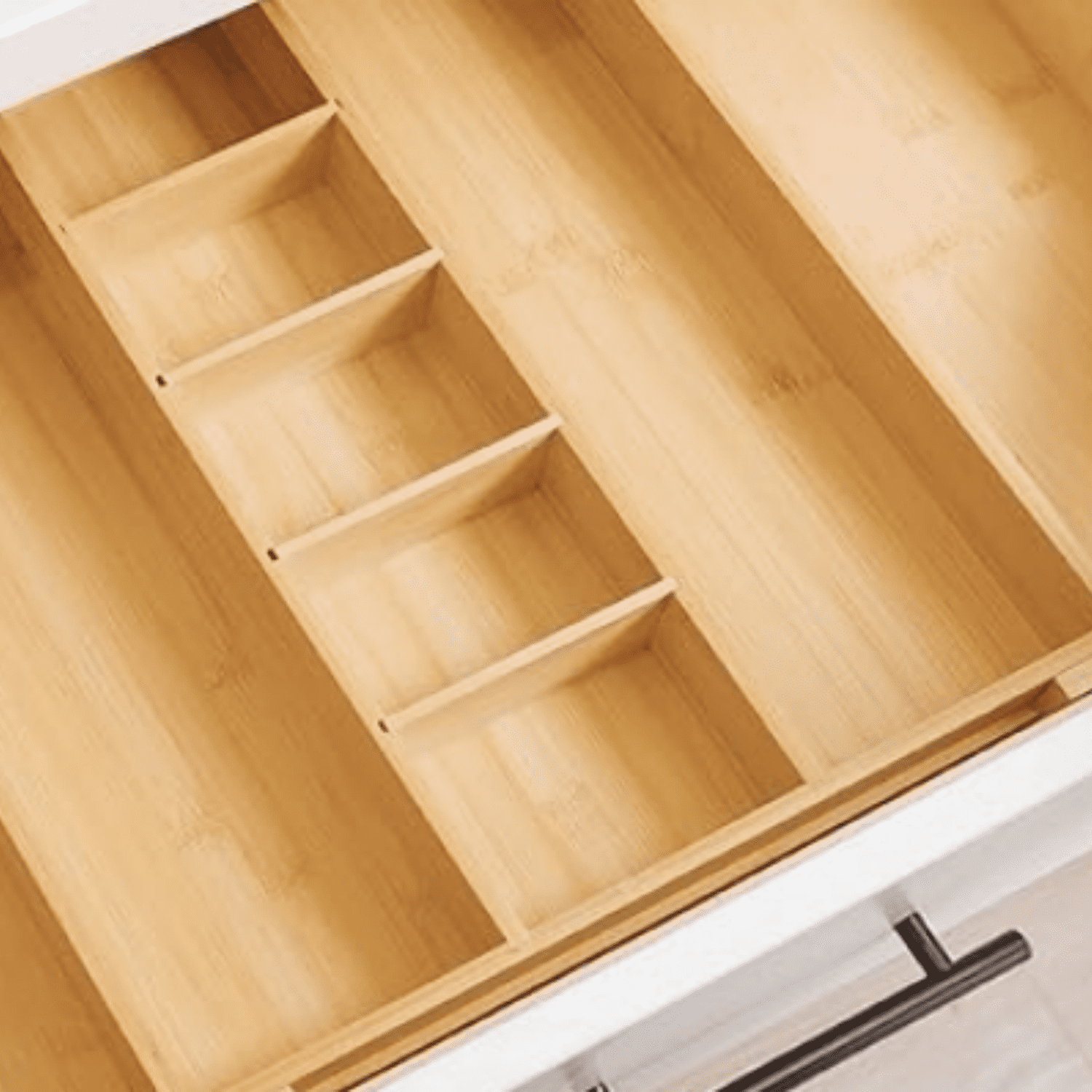 Adjustable Bamboo Kitchen Drawer Organizer for Utensils and Junk, Expandable to 28 inches Wide, 9 Compartments