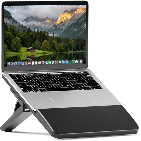 Adjustable Bamboo Laptop Stand,Portable Computer Riser,Ergonomic Notebook Mount with Wrist Rest,Compatible 9.8-15'' All Laptops, Air Pro///,Black