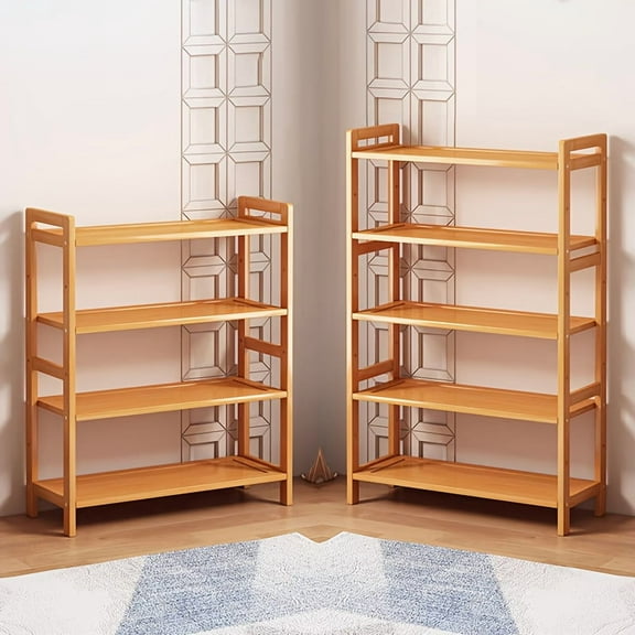 [Adjustable Bamboo Rack] 4-Tier Adjustable Bamboo Storage Rack | Freestanding Organizer for Kitchen, Bathroom, Desk, Shoe, Lab with Metal Frame, Sleek Bamboo Shelf, Adjustable Shelves