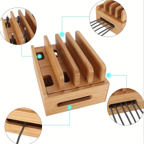 Adjustable Bamboo Stand for Mobile Phones and Tablet Devices with Multi-Angle Viewing and Stable Support