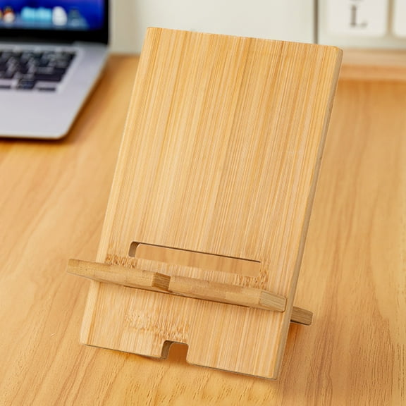 Adjustable Bamboo & Wood Phone Tablet Stand Holder, Detachable Portable Desktop Mount with Anti-Slip Base for Office Home School Student, 1-Pack