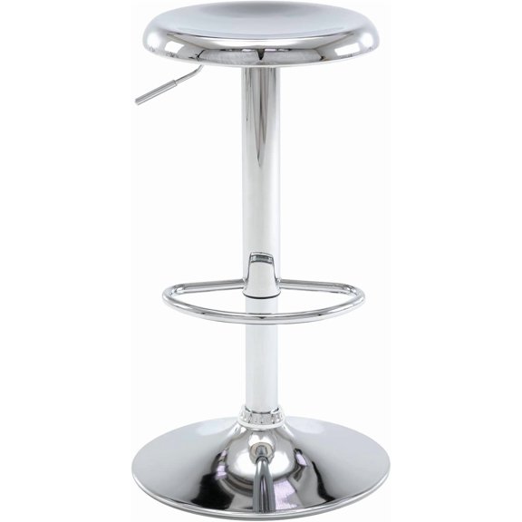 Adjustable Bar Stool, Swivel Round Metal Airlift Backless, 1 pc Chrome, 12.5" Seat, 300lbs Capacity, Stable Base w/Non-Slip Ring, Kitchen Dining Pub Cafe, Easy Clean