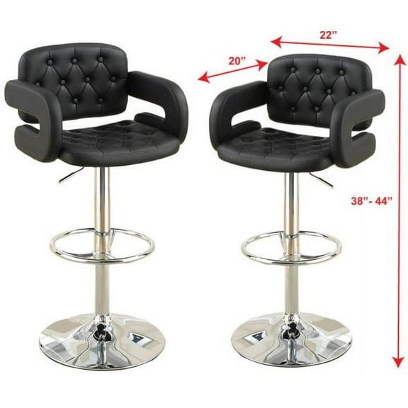 Adjustable Bar Stool with Armrests, Black Faux Leather, Set of 2