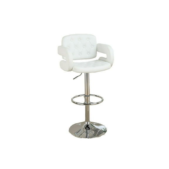 Adjustable Bar Stool with Armrests, White Faux Leather