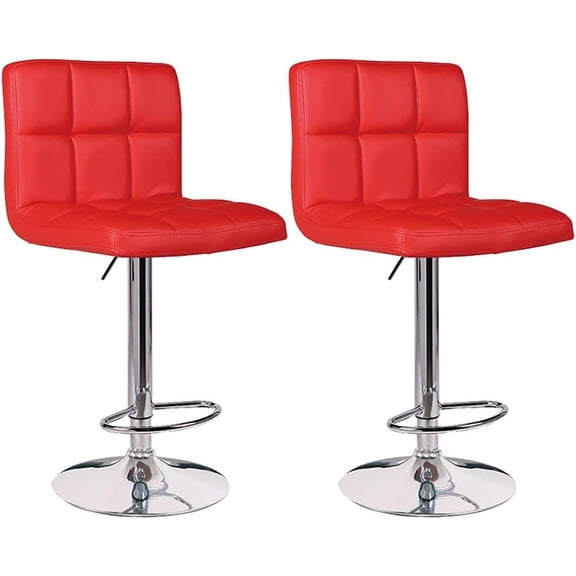 Adjustable Bar Stools, Modern Square Height Adjustable PU Leather Swivel Barstools with ,Kitchen Counter Height Chairs, Set of 2 (2, Red)