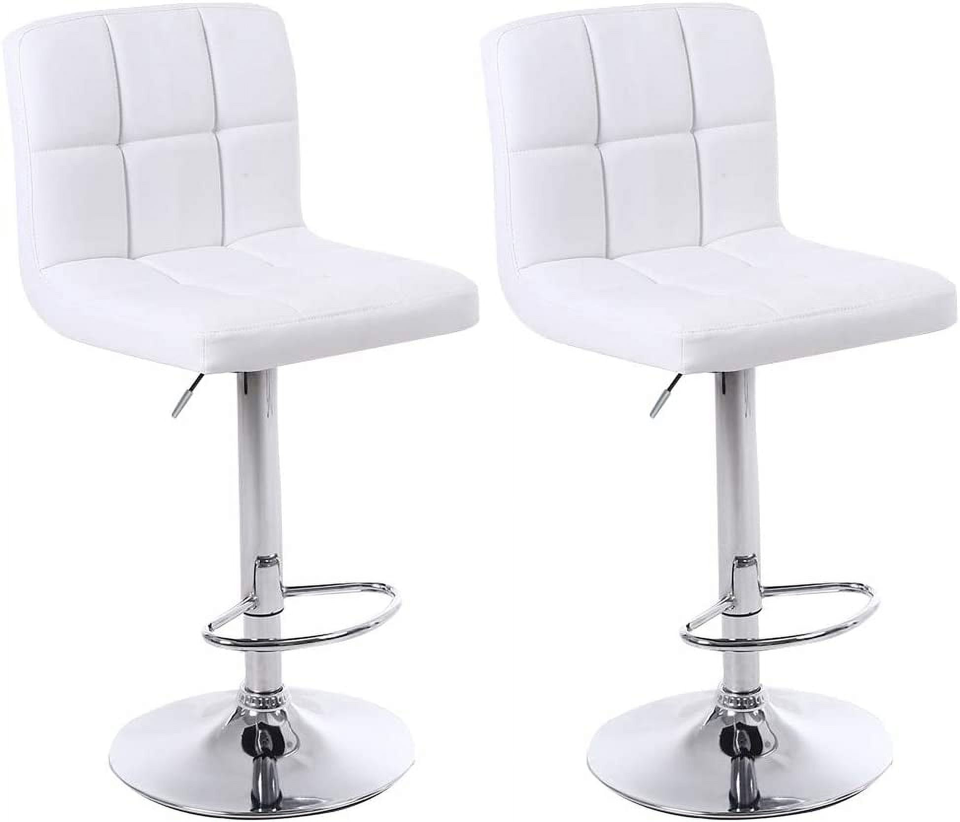 White Adjustable Swivel Metal and Leather Bar Stools Set