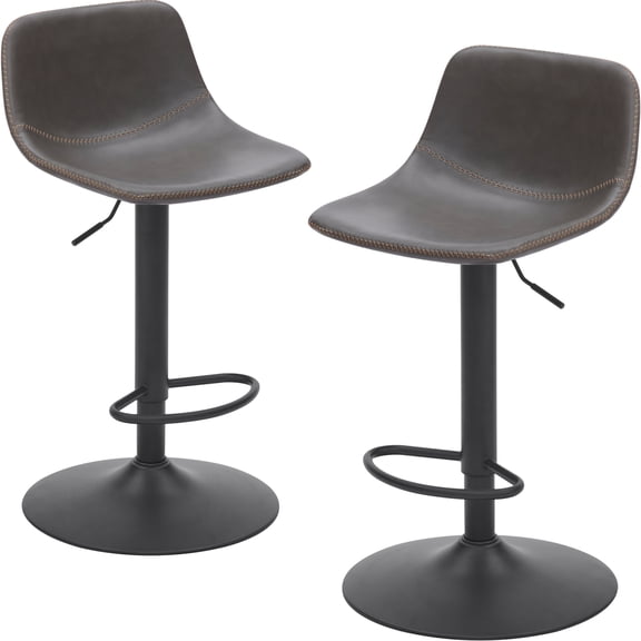 Adjustable Bar Stools Set of 2, Mid Century Modern Swivel Bar Stools with Back Support, Industrial Counter Height Bar Chairs, PU Leather Bar Stools for Kitchen Island