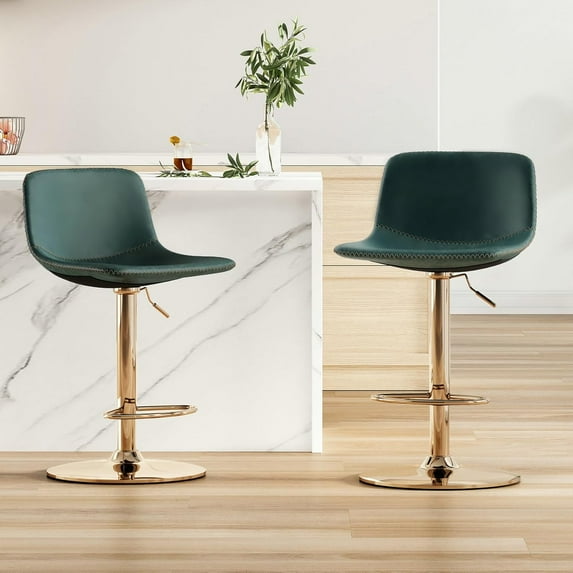 Adjustable Bar Stools Set of 2, Mid Century Modern Swivel Bar Stools, Bar Height Stools with Back Support Counter Height Bar Chairs Pu Leather Bar Stool for Kitchen Island Rustic Barstools