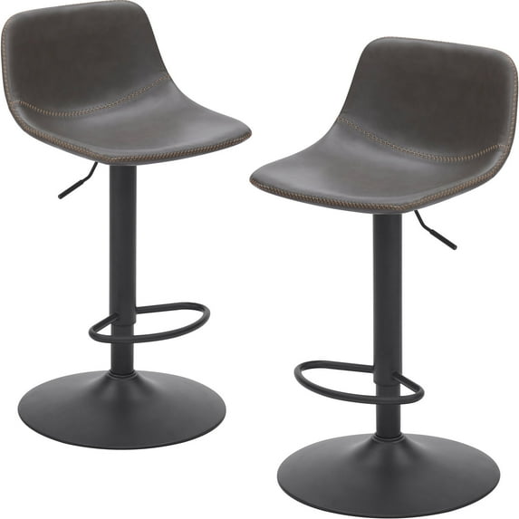 Adjustable Bar Stools Set of 2, Mid Century Modern Swivel Bar Stools, Industrial Bar Height Stools With Back Support Counter Height Bar Chairs Pu Leather Bar Stool for Kitchen Island Rustic Barstools