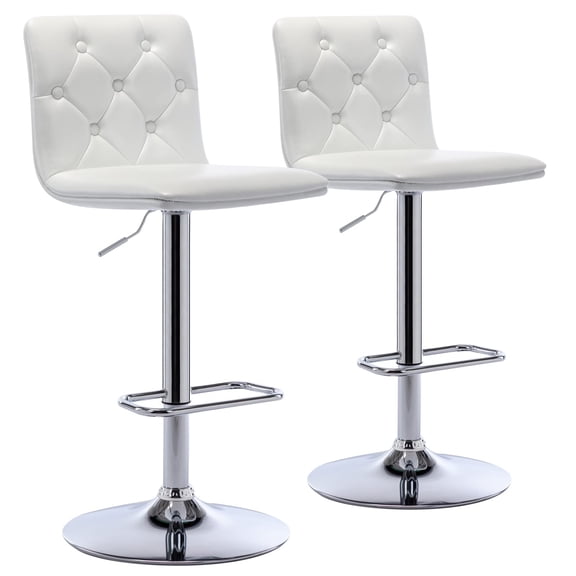Adjustable Bar Stools Set of 2, Modern PU Leather Armless Swivel Counter Height Barstools with Mid-Back, Sponge Cushion and Exquisite Button Tufted Design for Kitchen Island, Bar, or Café (White)