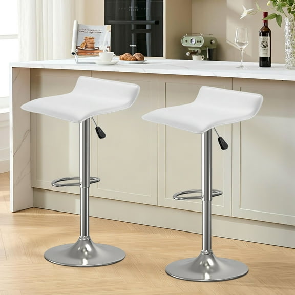 Adjustable Bar Stools Set of 2, Modern Swivel PU Leather Airlift Barstools, Backless Kitchen Counter Height Bar Chair for Dining Room