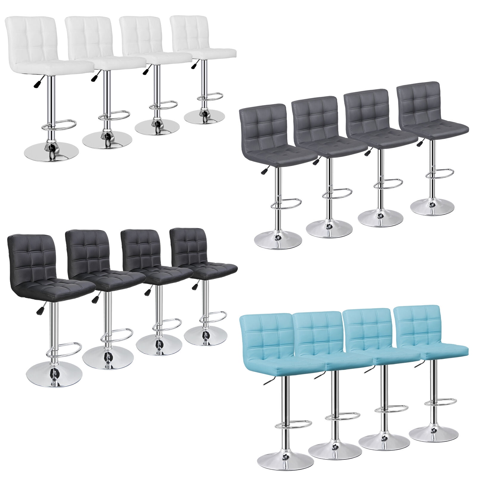 Adjustable Bar Stools Swivel PU Leather Modern Dinning Chairs with Back ...