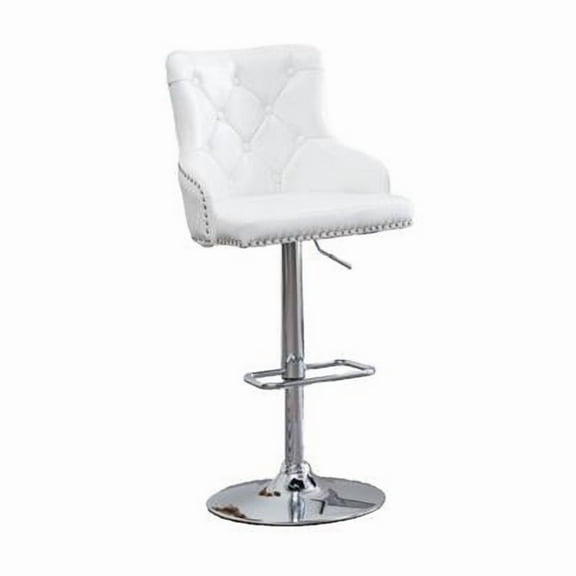 Adjustable Bar Stools with White Faux Leather and Tufted Seats (Set of 2)