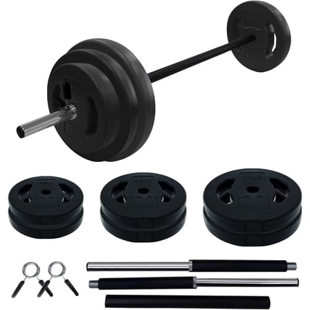 Adjustable Barbell Sets 40LB/20KG - PU Home Weight Set, Home Gym Equipment with Shoulder Pad, Multi-Weight Plates & Collars for Strength Training and Weightlifting, Round/Square, Black/Multi-Color