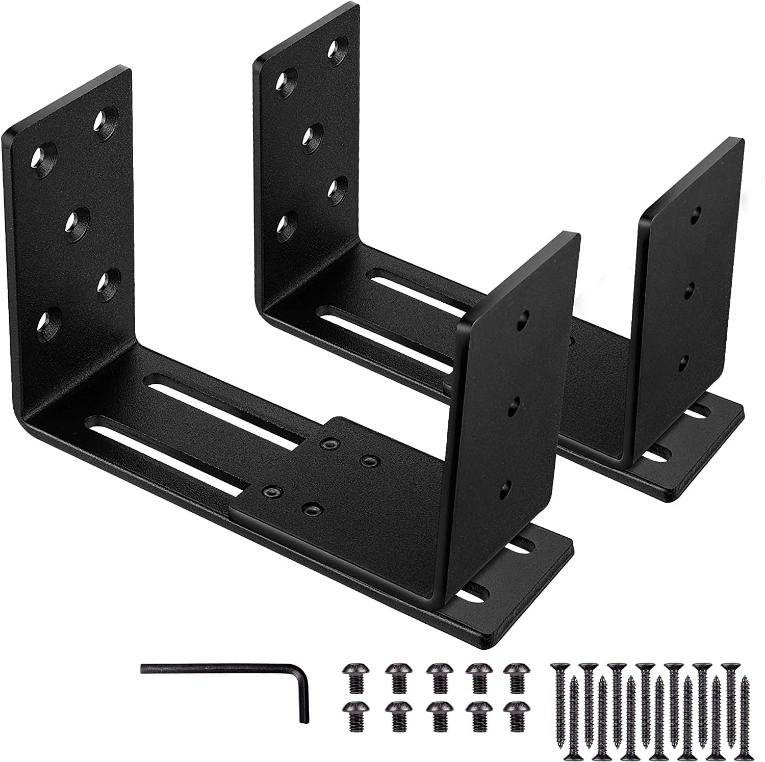 Adjustable Barricade Brackets (2pcs) - Drop Open Bar Holder for Security Door Reinforcement Steel U Bracket for Outswing and Inswing Doors or Gates