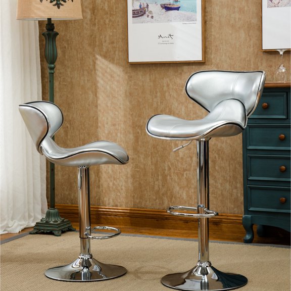 Adjustable Barstool Pair | Perfect for Office and Dining Room | Chrome Base with Faux Leather | Solves the Problem of Static Seating