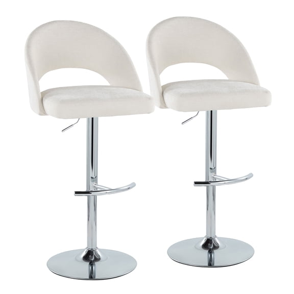 Adjustable Barstool with Swivel, Cream Fabric and Chrome Metal Base with Round T Footrest, 25-33.5" Seat Height, Contemporary Kitchen and Home Bar Seating, Set of 2, 250 lbs Capacity