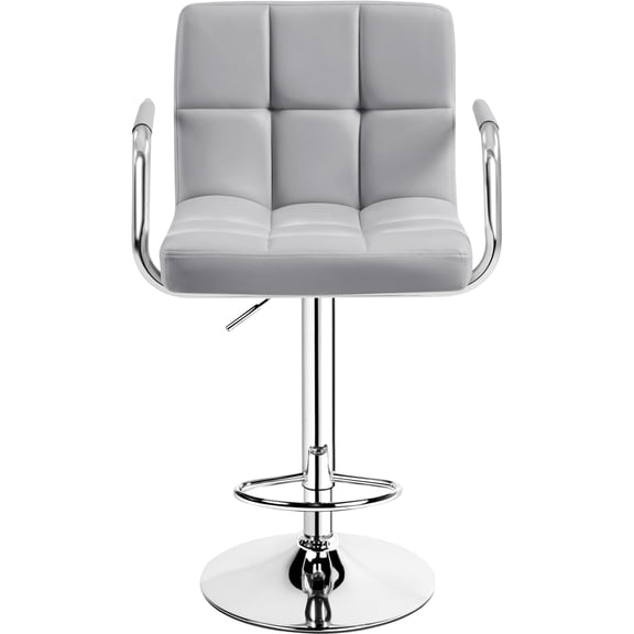 Adjustable Barstools, Pu Leather Counter Height Swivel Stools with Back and Arms for Kitchen Island, Heavy Duty 360 Swivel Seat for Home Pub, Gray