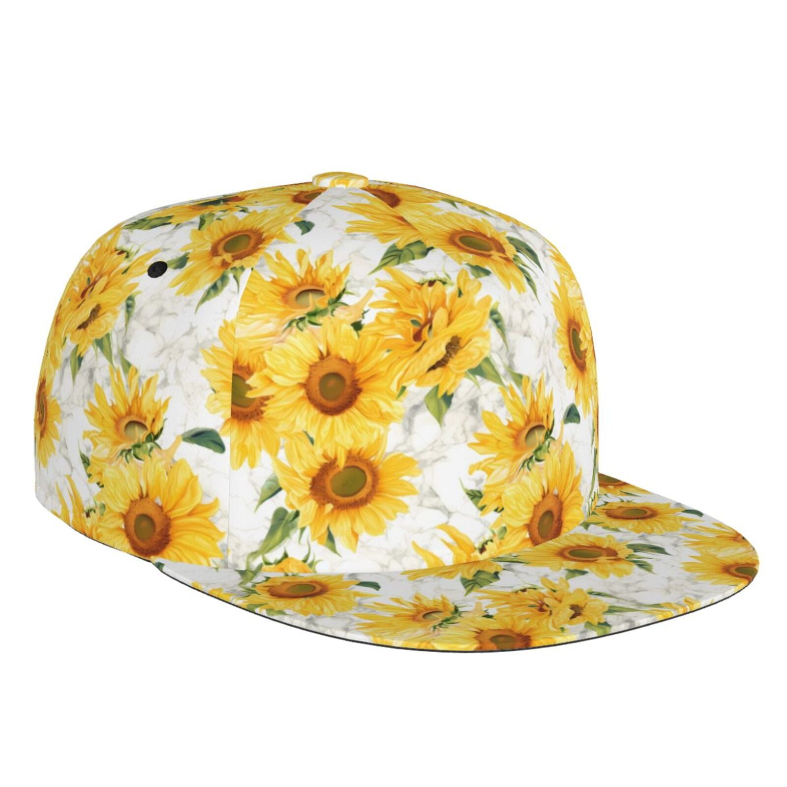 Adjustable Baseball Cap, Artistic Marble Pattern Sunflower Flat Bill