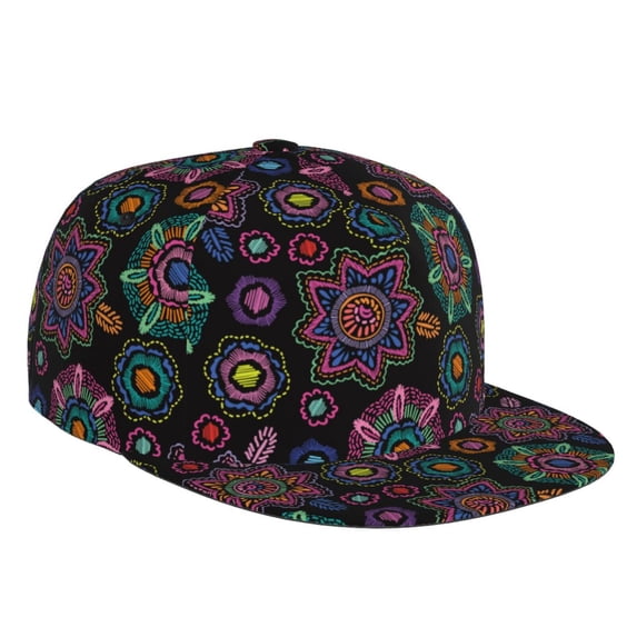 Adjustable Baseball Cap, Colorful Cartoon Flowers Flat Bill Trucker Flat Brim Hats Dad Hat for Men Women - Snapback Hat Adjustable Size