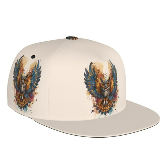 Adjustable Baseball Cap, Colorful Owl Tattoo Art Flat Bill Trucker Flat Brim Hats Dad Hat for Men Women - Snapback Hat Adjustable Size