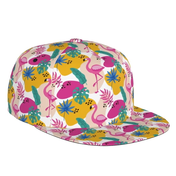 Adjustable Baseball Cap, Colorful flamingo Flat Bill Trucker Flat Brim Hats Dad Hat for Men Women - Snapback Hat Adjustable Size