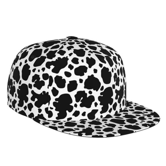 Adjustable Baseball Cap, Cute Cow Print Black White Flat Bill Trucker Flat Brim Hats Dad Hat for Men Women - Snapback Hat Adjustable Size