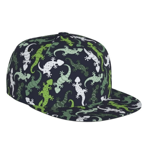 Adjustable Baseball Cap, Cute Lizard Gecko Green Flat Bill Trucker Flat Brim Hats Dad Hat for Men Women - Snapback Hat Adjustable Size