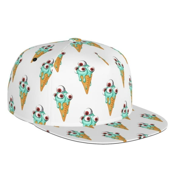 Adjustable Baseball Cap, Fun Green Ice Cream Print Flat Bill Trucker Flat Brim Hats Dad Hat for Men Women - Snapback Hat Adjustable Size