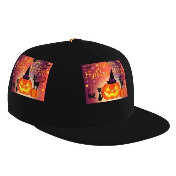 Adjustable Baseball Cap, Halloween Pumpkin Flat Bill Trucker Flat Brim Hats Dad Hat for Men Women - Snapback Hat Adjustable Size