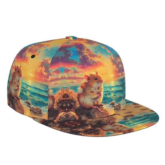 Adjustable Baseball Cap, Island Beach Guinea Pig Flat Bill Trucker Flat Brim Hats Dad Hat for Men Women - Snapback Hat Adjustable Size