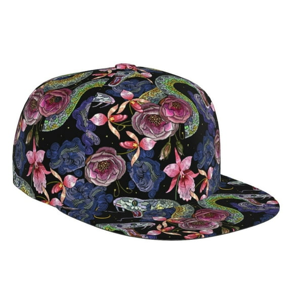 Adjustable Baseball Cap, Painted Funny Cool Snake Flower Flat Bill Trucker Flat Brim Hats Dad Hat for Men Women - Snapback Hat Adjustable Size