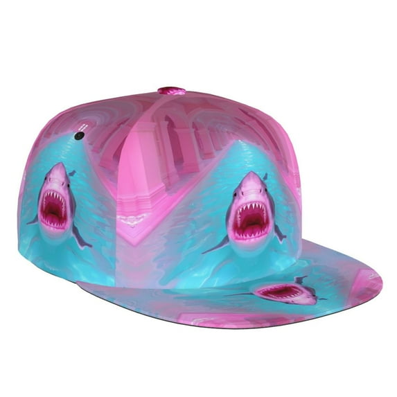 Adjustable Baseball Cap, Pink Shark Pool Fantasy Flat Bill Trucker Flat Brim Hats Dad Hat for Men Women - Snapback Hat Adjustable Size