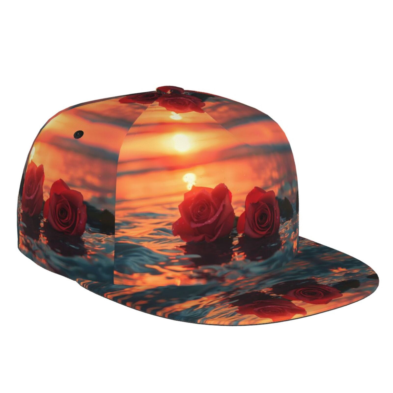 Adjustable Baseball Cap, Tulips Flowers White Leaves Flat Bill Trucker Flat Brim Hats Dad Hat For Men Women Snapback Hat Adjustable Size