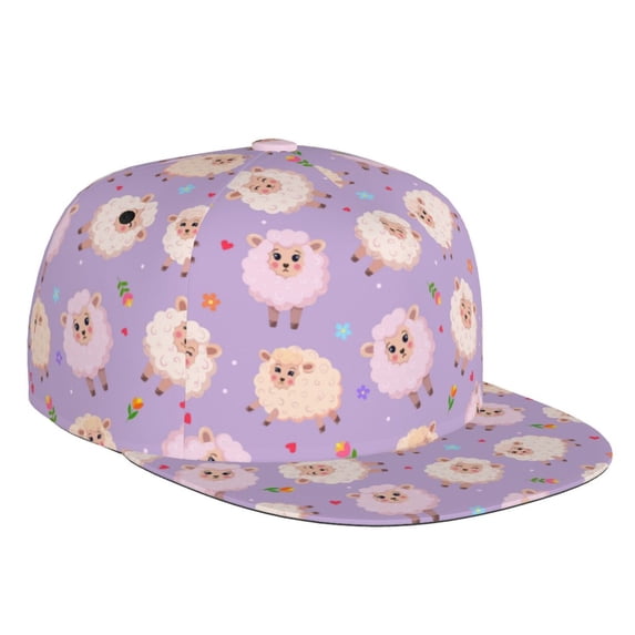 Adjustable Baseball Cap, Sheeps Flat Bill Trucker Flat Brim Hats Dad Hat for Men Women - Snapback Hat Adjustable Size