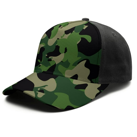 Adjustable Baseball Cap, Spliced Print Trucker Hat for Men & Women, Breathable Cotton Blend, Camouflage Print