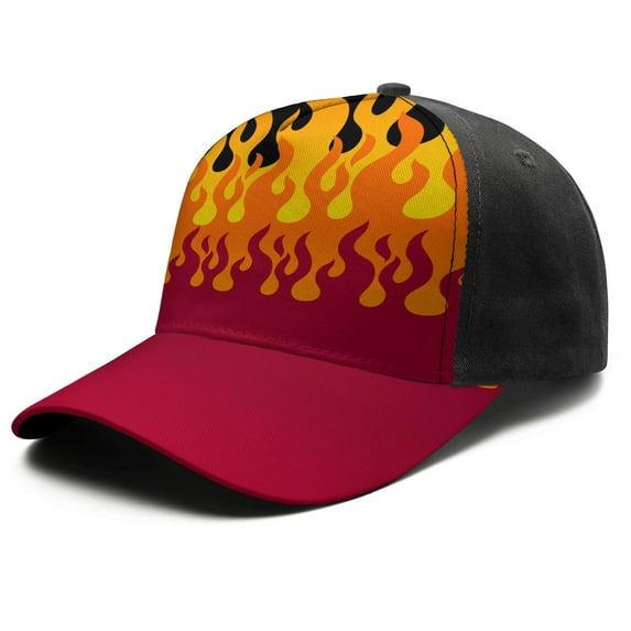 Adjustable Baseball Cap, Spliced Print Trucker Hat for Men & Women, Breathable Cotton Blend, Flame