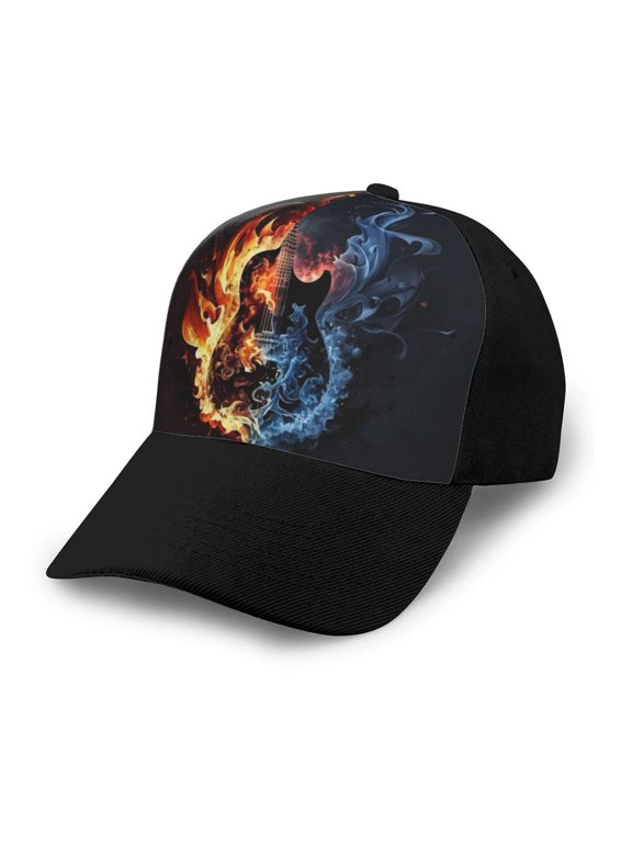 Adjustable Baseball Cap Trucker Hat Fashion Snapback Dad Hats , Flaming Burning Guitar Red Blue Fire