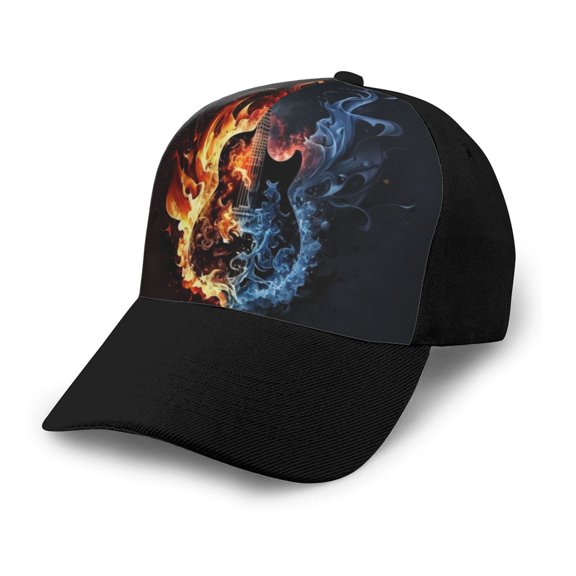 Adjustable Baseball Cap Trucker Hat Fashion Snapback Dad Hats , Flaming Burning Guitar Red Blue Fire