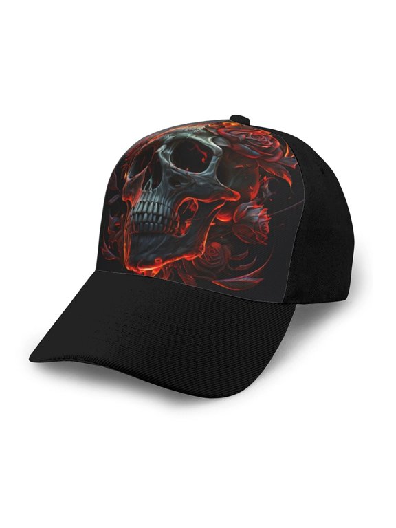 Adjustable Baseball Cap Trucker Hat Fashion Snapback Dad Hats , Ghost Fire Skull Burning Roses