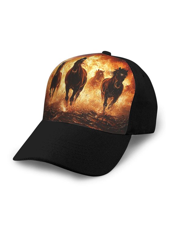 Adjustable Baseball Cap Trucker Hat Fashion Snapback Dad Hats , Horses Fire Flame Burning